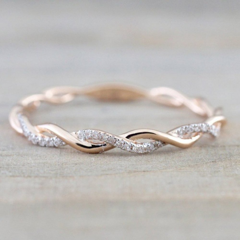 NEW Rose Gold Twisted Braided Diamond Wave Half Eternity Ring - Picture 4 of 5
